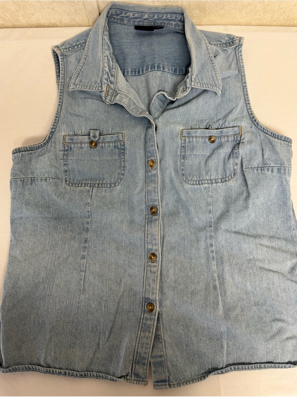 Sonoma Light Wash Denim Sleeveless Button-Up Shirt
